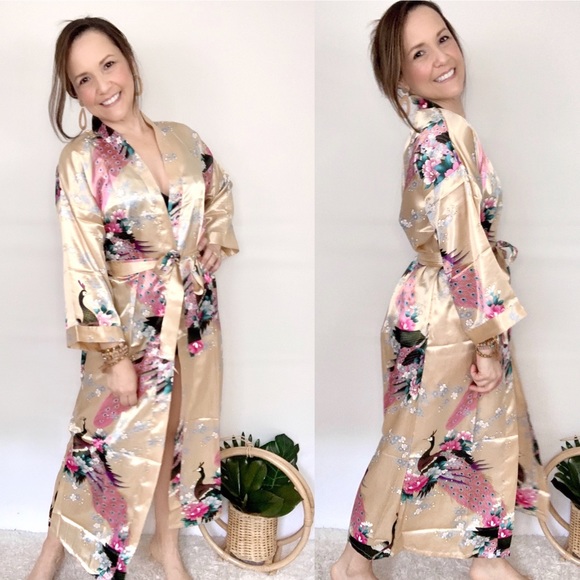 Floral Long Kimono Robes Satin - Picture 2 of 7